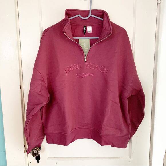 H&M Oversized Long Beach Spellout Half Zip Stand Up Collar Dropped Shoulder NWT - Picture 9 of 16